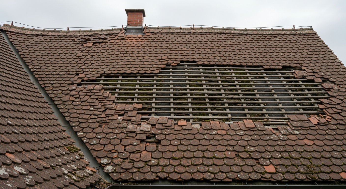 Beschädigtes Dach vor der Sanierung in Obermenzing